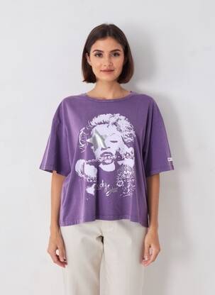 T-shirt sérigraphie manches courtes violet NINE TEES femme