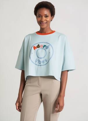 Sweat-shirt broderie manches courtes bleu ADORE femme