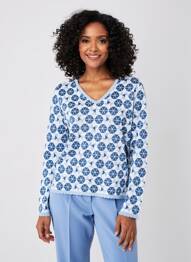 Pull col v manches longues bleu AGATHE & LOUISE femme