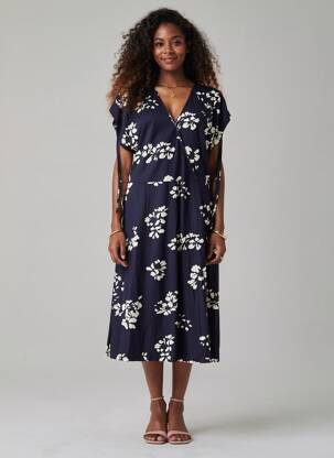 Robe longue manches courtes manches courtes bleu ALEXANDER & JACOB femme