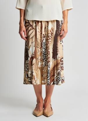 Jupe mi-longue coupe droite évasée sur le bas marron PAUPORTÉ femme
