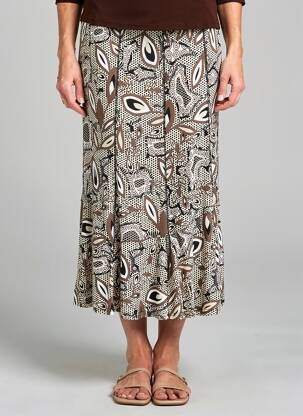 Jupe mi-longue coupe droite évasée sur le bas marron PAUPORTÉ femme