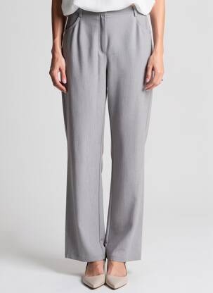 Pantalon droit fermeture zippée sous rabat boutonné taille normale gris LEWINGER femme