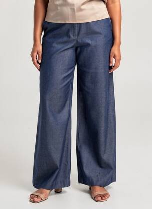 Pantalon large tissage popeline taille normale bleu QUATTRO femme