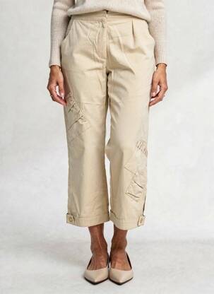 Pantalon 7/8 taille à pinces taille normale beige UN POINT C EST TOUT femme