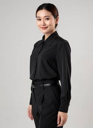 Chemisier tissage crêpe manches longues noir PRUNELLE femme