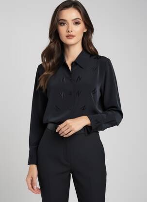 Chemisier tissage crêpe manches longues noir PRUNELLE femme