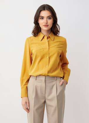 Chemisier tissage crêpe manches longues jaune PRUNELLE femme