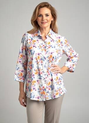 Chemisier imprimé fleurs manches 3/4 blanc GRIFFON femme