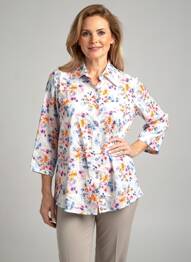 Chemisier imprimé fleurs manches 3/4 blanc GRIFFON femme