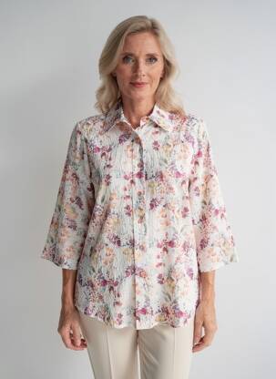 Chemisier imprimé fleurs manches 3/4 blanc GRIFFON femme