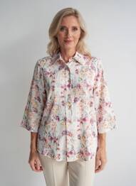 Chemisier imprimé fleurs manches 3/4 blanc GRIFFON femme