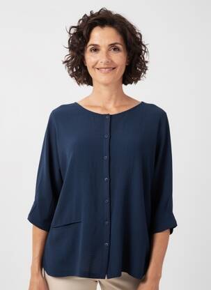 Chemisier coupe droite manches 3/4 bleu FRANCK ANNA femme