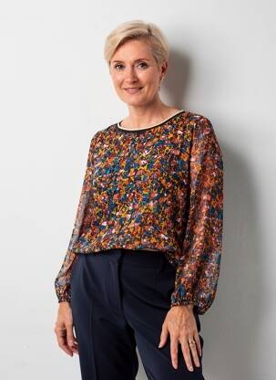 Top imprimé fantaisie manches longues noir CHRISTINE LAURE femme