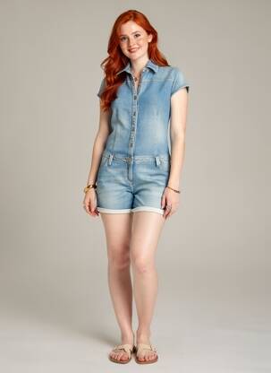 Combishort coupe cintrée manches courtes bleu IDENIM femme
