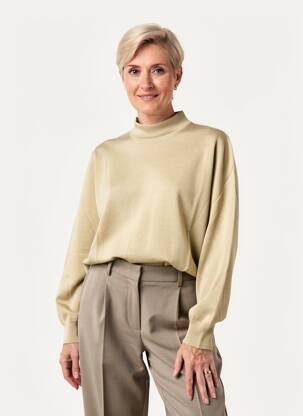 Pull coupe cintrée manches longues beige ELLEMME femme