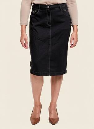 Jupe mi-longue coupe droite noir CHRISTINE LAURE femme