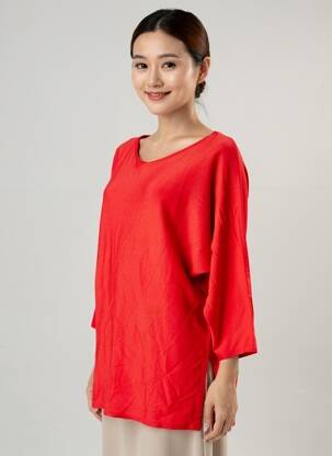 Pull coupe droite manches 3/4 rouge ESCORPION femme
