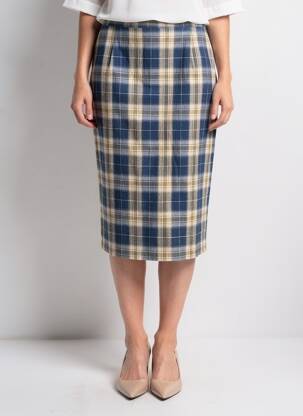 Jupe mi-longue taille à pinces bleu MANADOUR femme