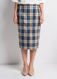 Jupe mi-longue taille à pinces bleu MANADOUR femme