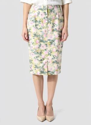 Jupe mi-longue taille à pinces vert MANADOUR femme