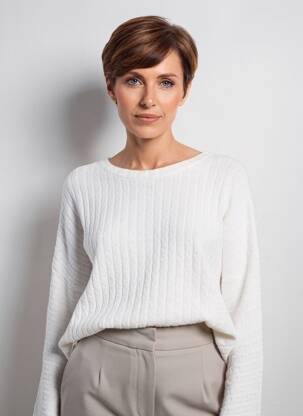 Pull coupe droite manches longues beige FRANCK ANNA femme