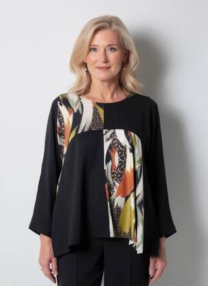 Tunique manches longues tissage crêpe noir FRANCK ANNA femme