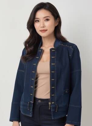 Veste casual col rond bleu PAUSE CAFE femme