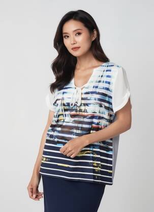 T-shirt coupe droite manches courtes bleu FRANCK ANNA femme