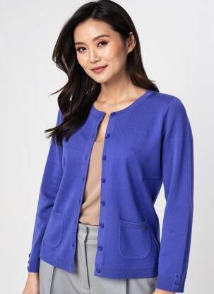 Gilet manches longues col rond bleu FELINO femme