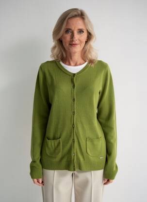 Gilet manches longues col rond vert FELINO femme