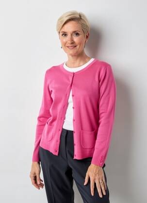 Gilet manches longues col rond rose FELINO femme