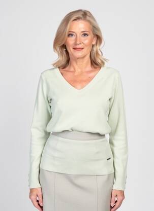Pull col v manches longues vert FELINO femme