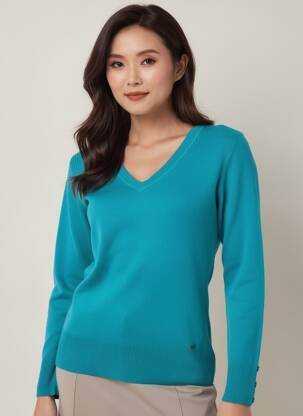 Pull col v manches longues vert fonce FELINO femme