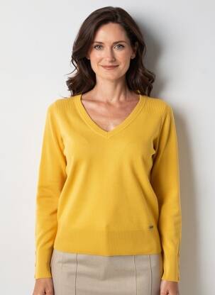 Pull col v manches longues jaune FELINO femme