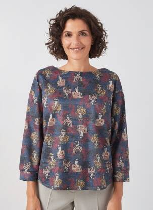 Pull coupe droite manches longues bleu FELINO femme