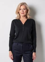 Pull coupe cintrée manches longues noir FELINO femme
