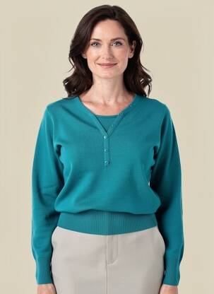 Pull coupe cintrée manches longues vert FELINO femme