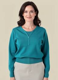 Pull coupe cintrée manches longues vert FELINO femme
