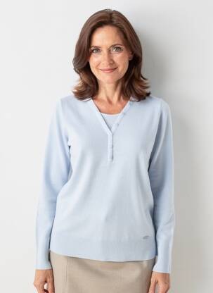 Pull coupe cintrée manches longues bleu clair FELINO femme