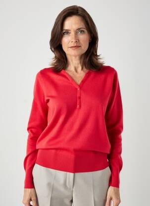 Pull coupe cintrée manches longues rouge FELINO femme