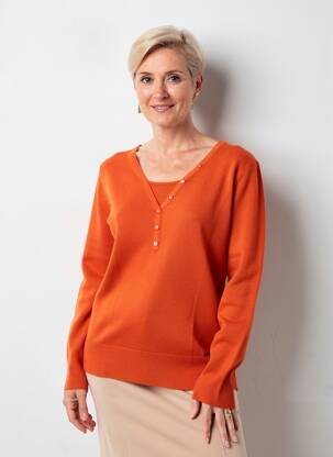 Pull coupe cintrée manches longues orange FELINO femme