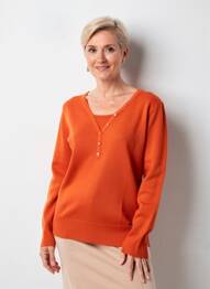 Pull coupe cintrée manches longues orange FELINO femme