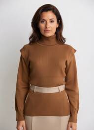 Pull col roulé tissage côtelé manches longues marron MOLLY BRACKEN femme