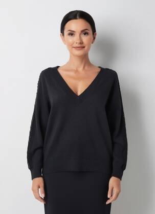 Pull col v manches longues noir MOLLY BRACKEN femme