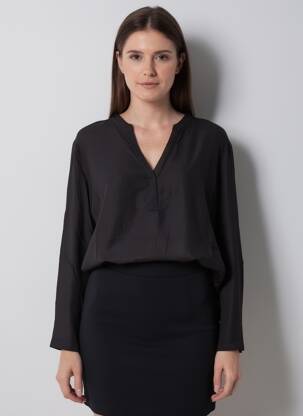 Blouse tissage popeline manches longues noir TIMEZONE femme