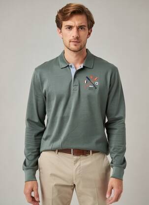 Polo manches longues manches longues vert TBS homme