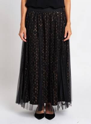 Jupe longue imprimé fantaisie noir MOLLY BRACKEN femme