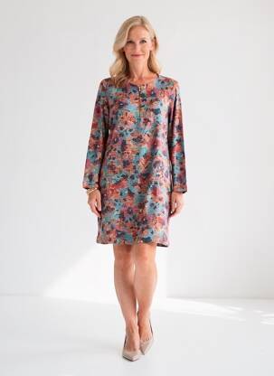 Robe mi-longue imprimé fantaisie manches longues bleu FELINO femme