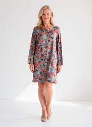 Robe mi-longue imprimé fantaisie manches longues bleu FELINO femme
